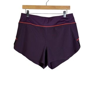 Athleta Run With It Piping Shorts Purple Orange Trim Athletic Workout Womens M